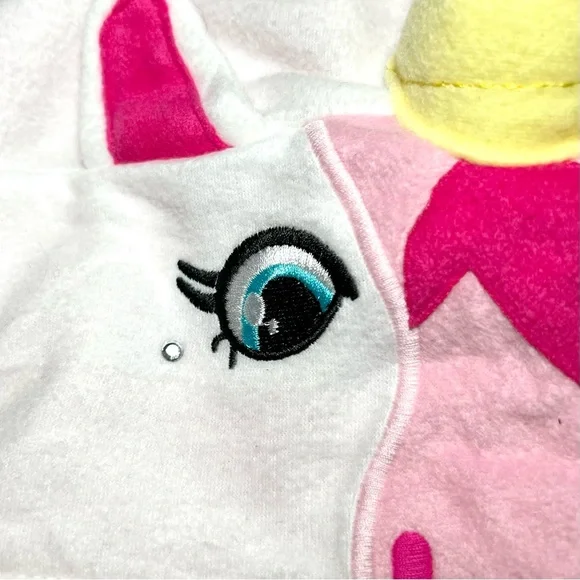 Unicorn onesie hooded pajama costume white with pink & rainbows size M NWOT - Picture 8 of 11